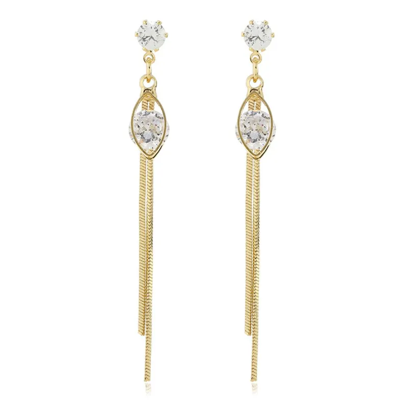 Cubic Zirconia & Goldtone Eye Tassel Drop Earrings made by Zulily