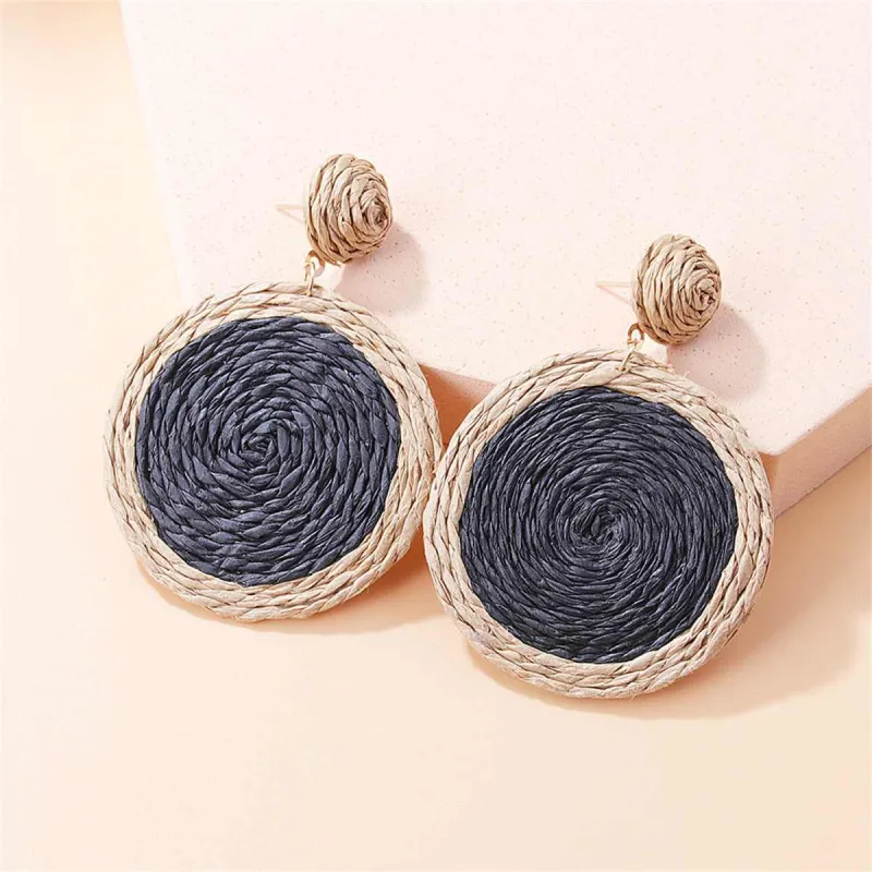Black Raffia & Goldtone Vortex Round Drop Earrings made by Zulily