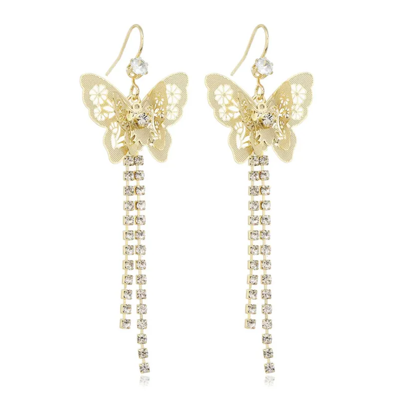 Cubic Zirconia & Goldtone Butterfly Tassel Drop Earrings made by Zulily