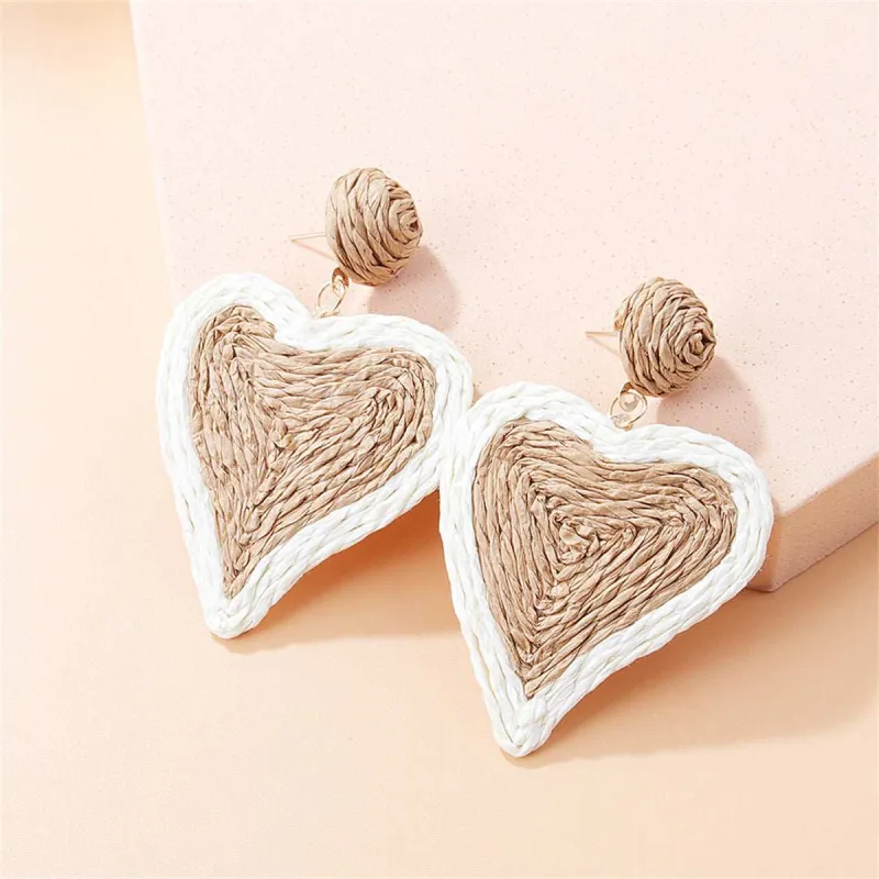 White Raffia & Goldtone Heart Drop Earrings made by Zulily