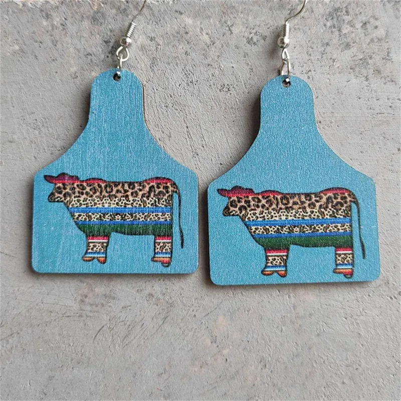 Blue Wood & Silvertone Leopard Cattle Drop Earrings made by Zulily