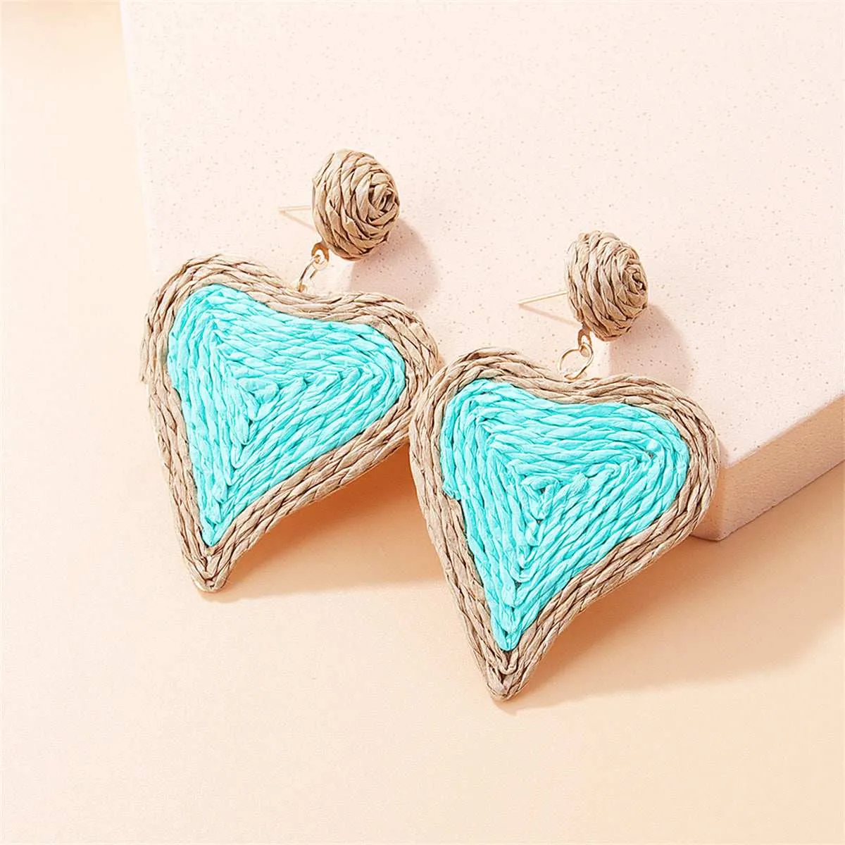 Cyan Raffia & Goldtone Heart Drop Earrings sold by Zulily