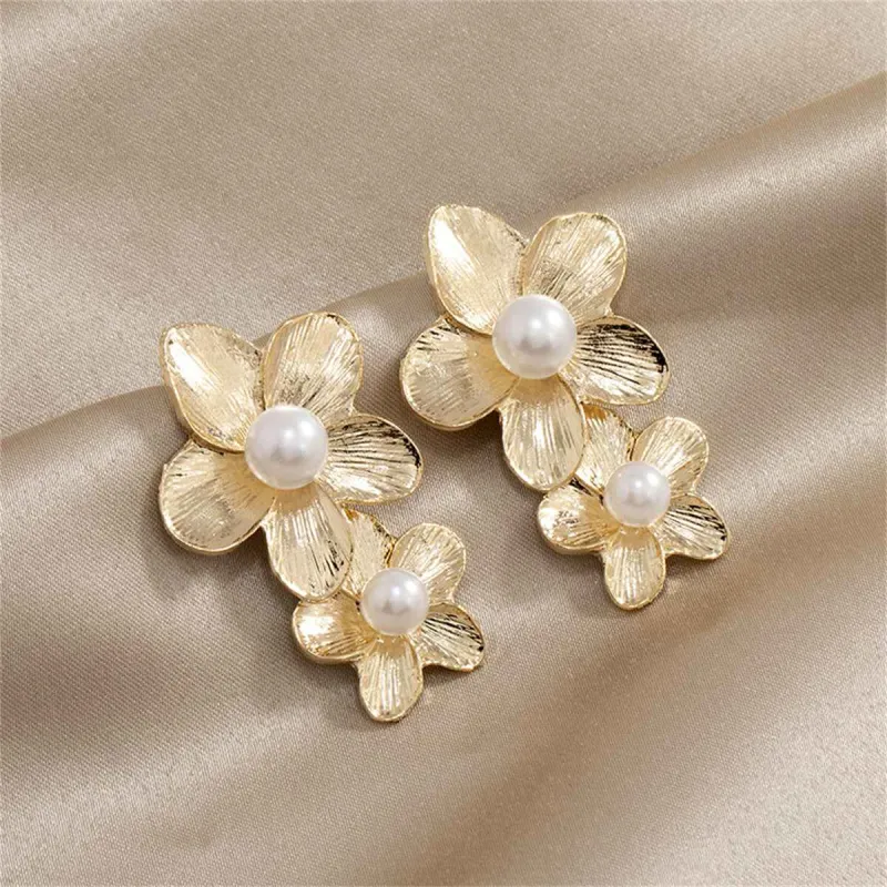 Pearl & Goldtone Linked Flower Drop Earrings made by Zulily