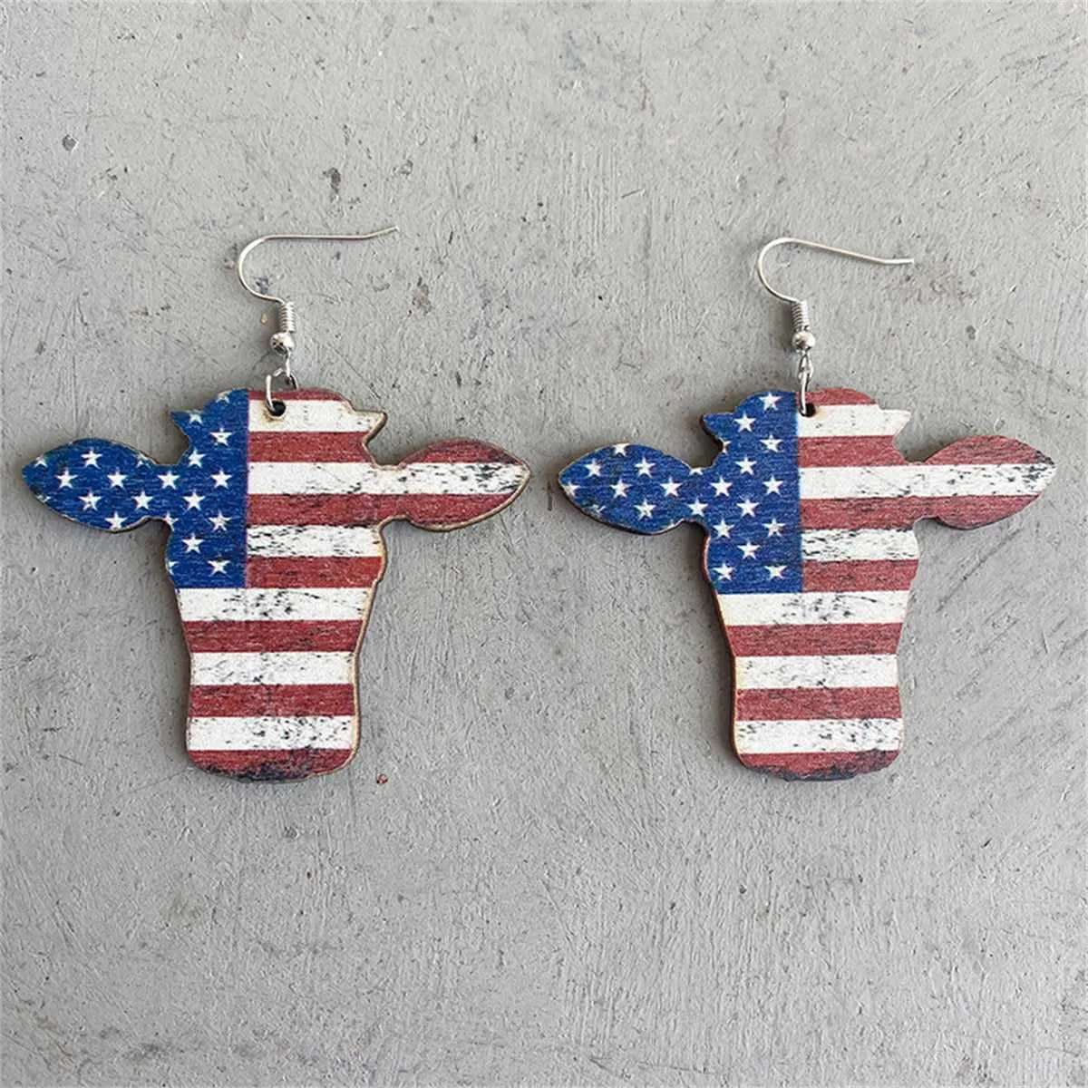 Red & Blue Stars & Stripes Cow Drop Earrings sold by Zulily product image thumbnail 2