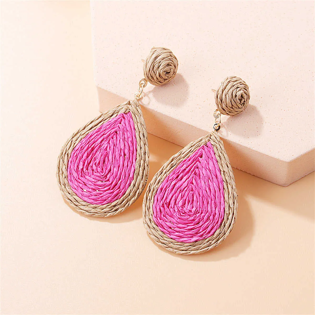 Dark Pink Raffia & Goldtone Drop Earrings sold by Zulily