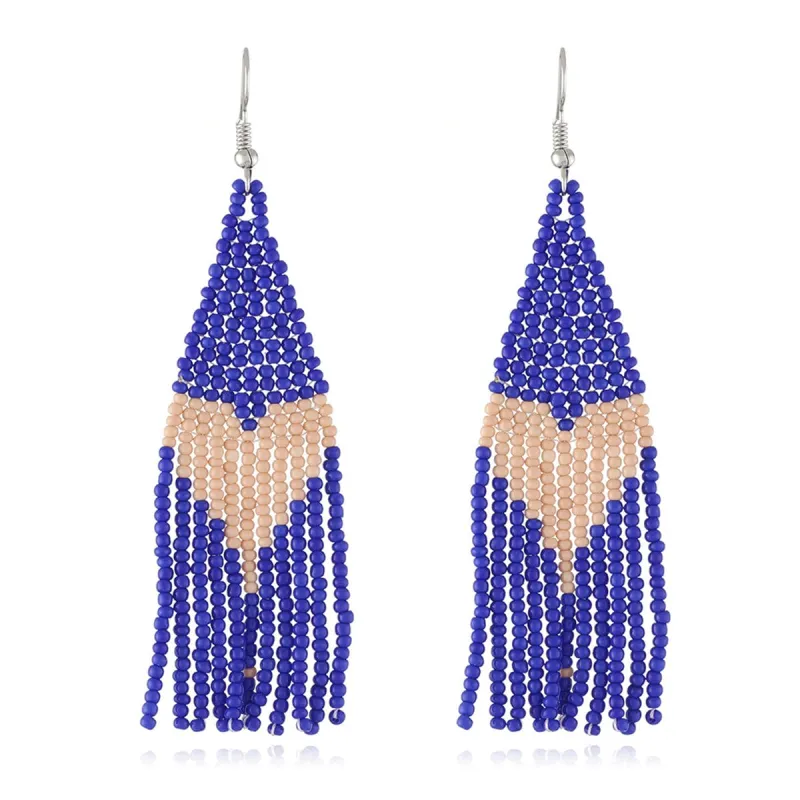 Blue Howlite & Silvertone Heart Tassel Drop Earrings made by Zulily