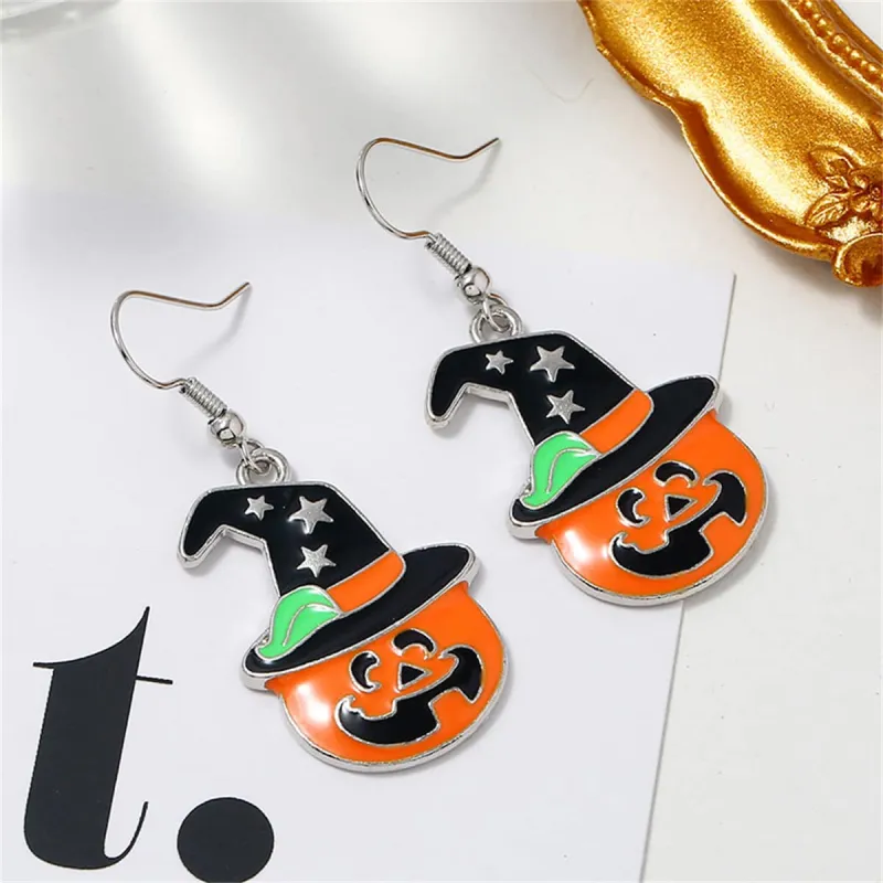 Orange Enamel & Silvertone Jack-O'-Lantern Hat Drop Earrings made by Zulily