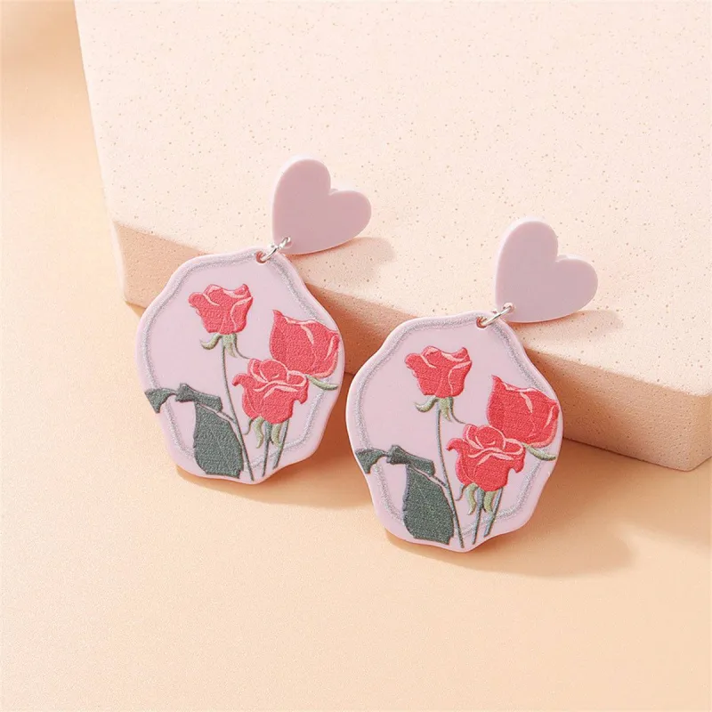 Pink & Green Heart Rose Drop Earrings made by Zulily