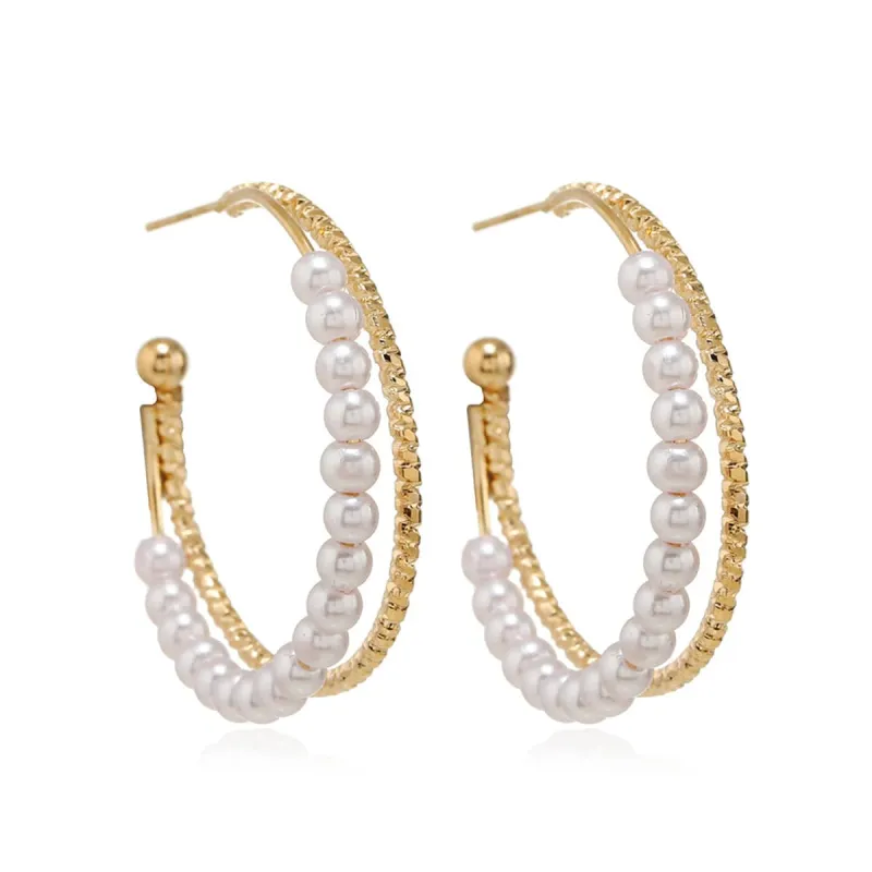 Pearl & Goldtone Layered Hoop Earrings made by Zulily