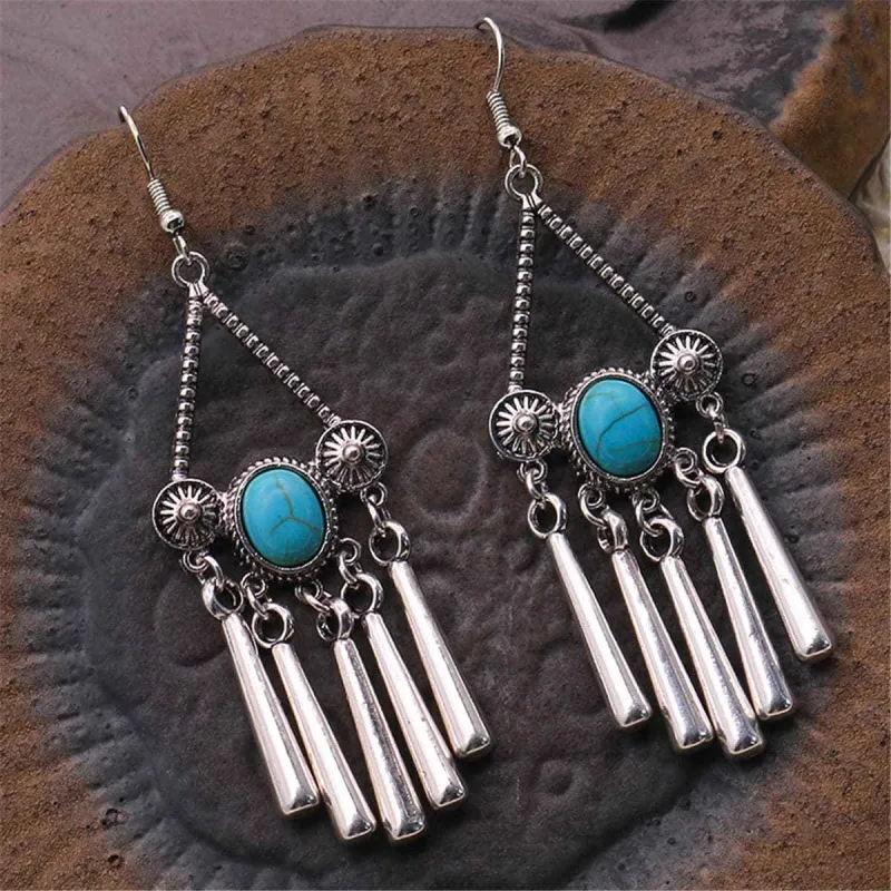 Turquoise & Silvertone Triangle Tassel Drop Earrings made by Zulily