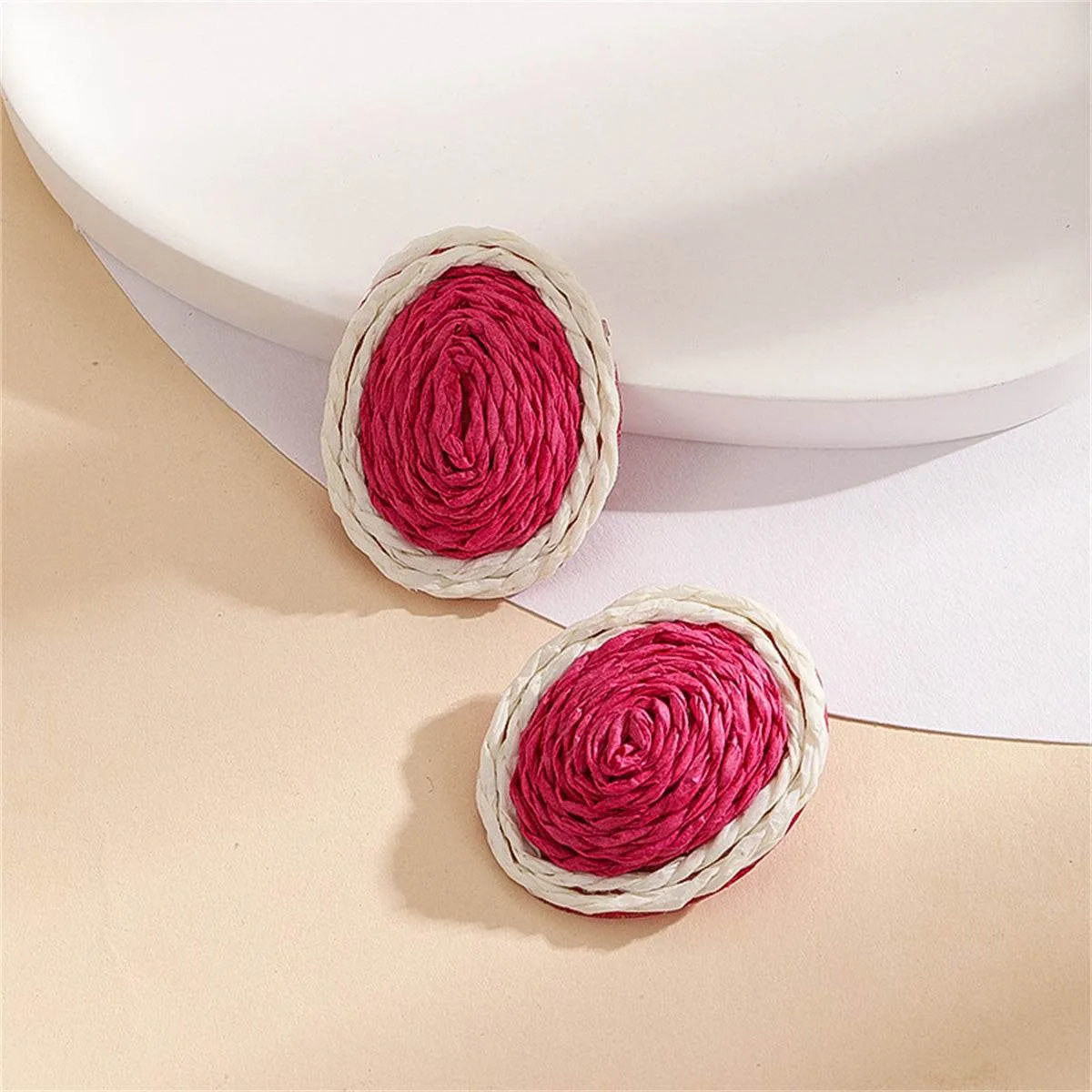Rose & White Raffia Oval Stud Earrings sold by Zulily product image thumbnail 3