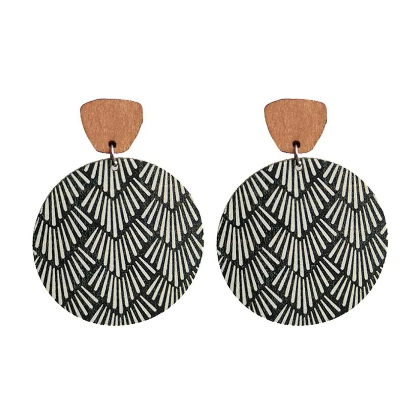 Black Wood & Silvertone Geometric Round Dangle Earrings made by Zulily