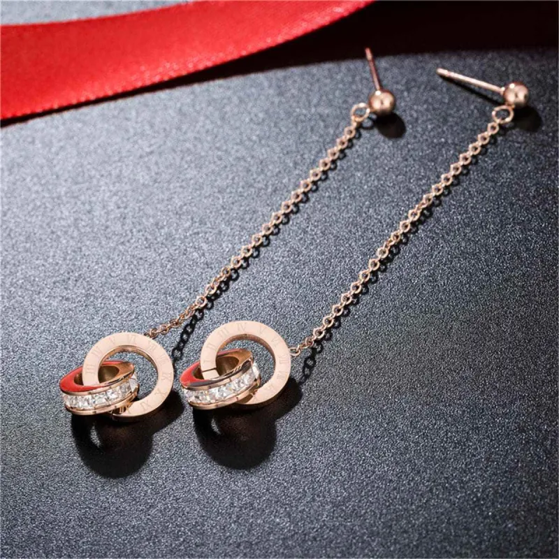 Clear Crystal & Rose Goldtone Interlocked Roman Numeral Drop Earrings made by Zulily