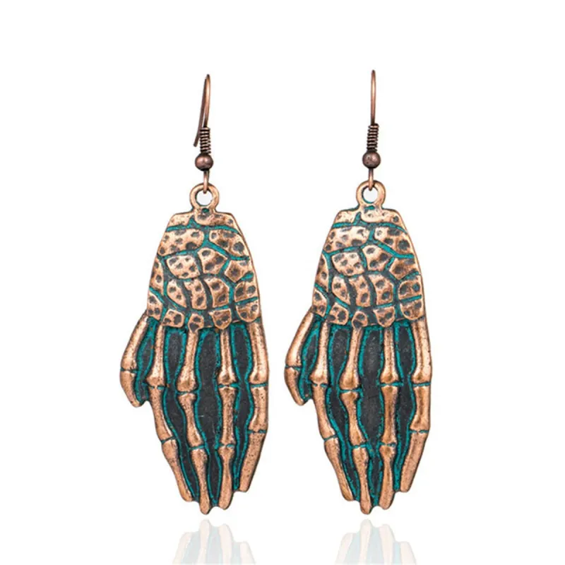 Teal Enamel & Goldtone Skull Hand Drop Earrings made by Zulily