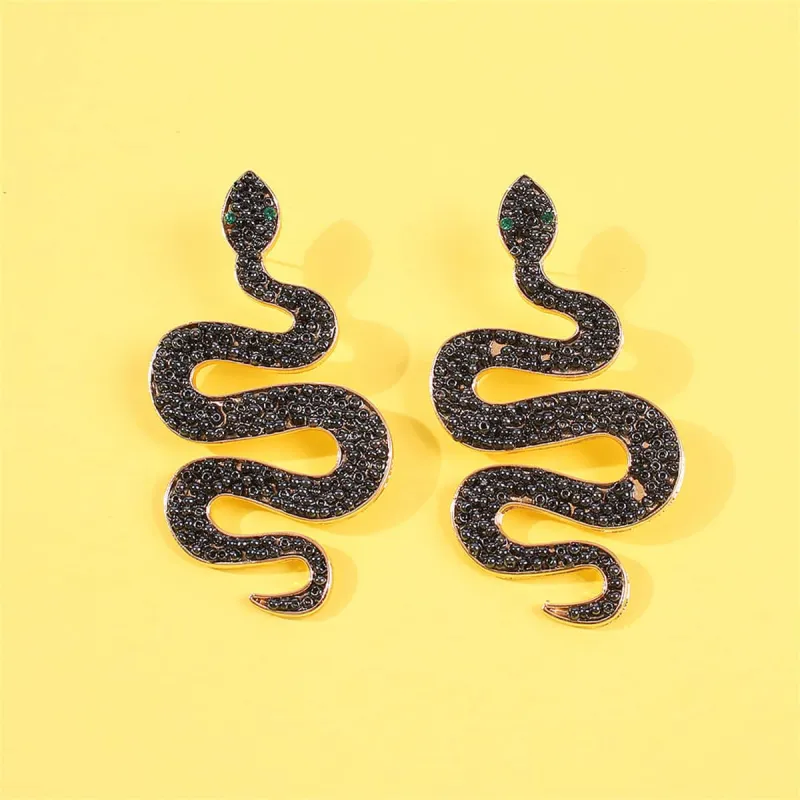 Black Howlite & Goldtone Snake Dangle Earrings made by Zulily