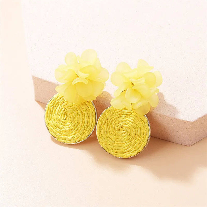 Yellow Raffia Flower Drop Earrings made by Zulily