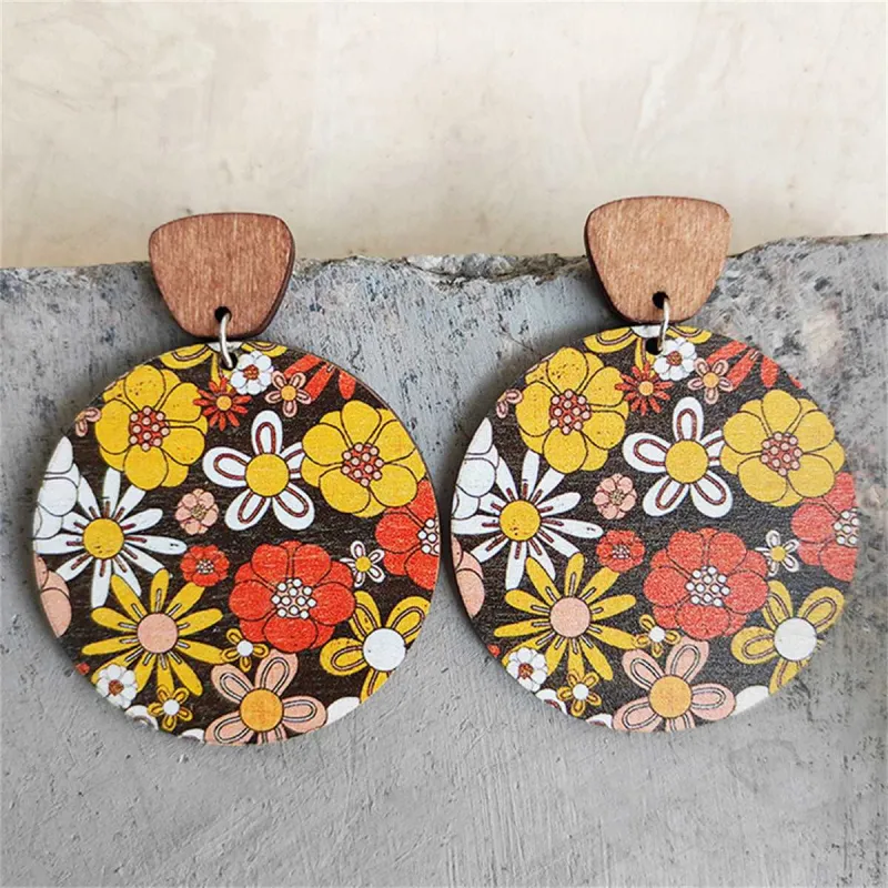Red & Yellow Wood Floral Painted Round Drop Earrings made by Zulily