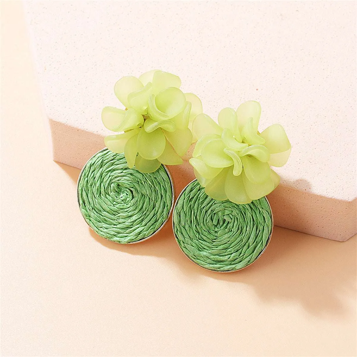 Green Raffia Flower Drop Earrings sold by Zulily