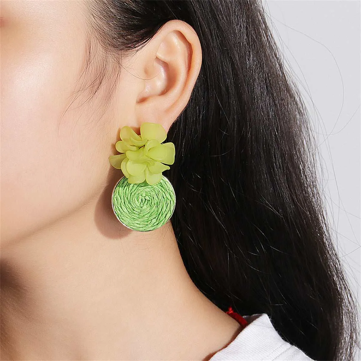 Green Raffia Flower Drop Earrings sold by Zulily product image thumbnail 2