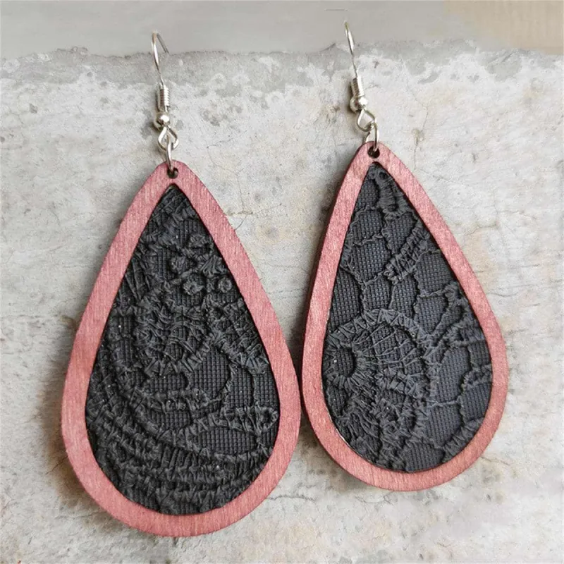 Black & Red Lace-Textured Teardrop Earrings made by Zulily