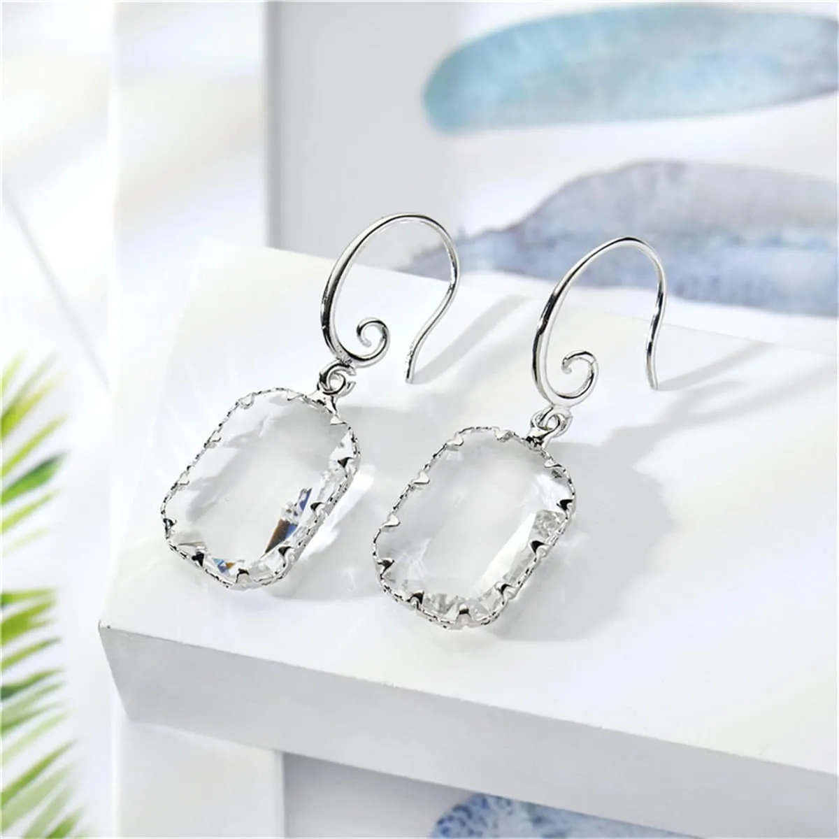 Crystal & Silvertone Rectangle Drop Earrings sold by Zulily
