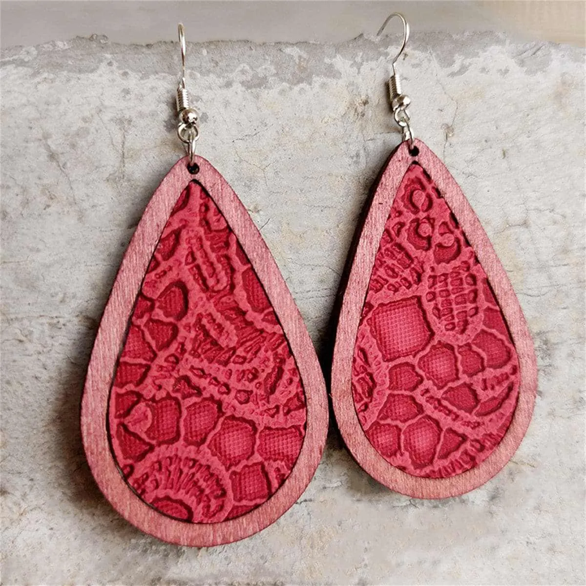 Fuchsia & Red Lace-Textured Teardrop Earrings sold by Zulily