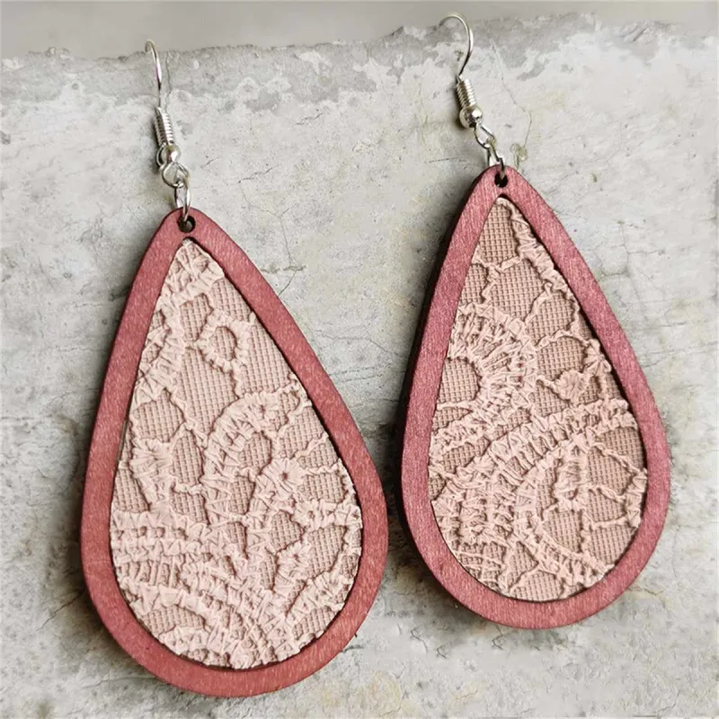 Beige & Red Lace-Textured Teardrop Earrings made by Zulily