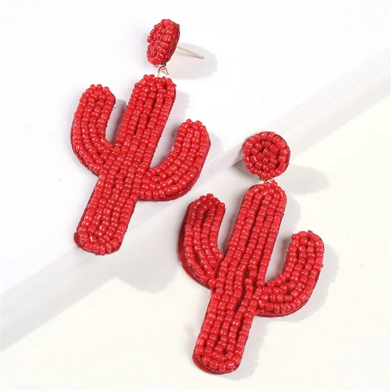 Red Howlite & Goldtone Cactus Drop Earrings made by Zulily