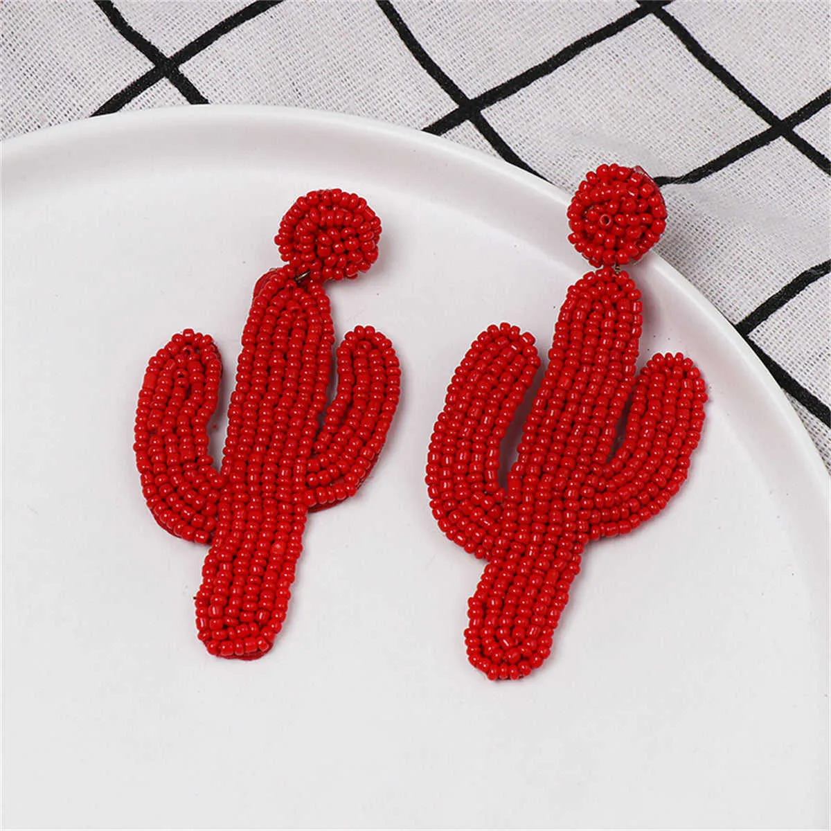 Red Howlite & Goldtone Cactus Drop Earrings sold by Zulily product image thumbnail 2