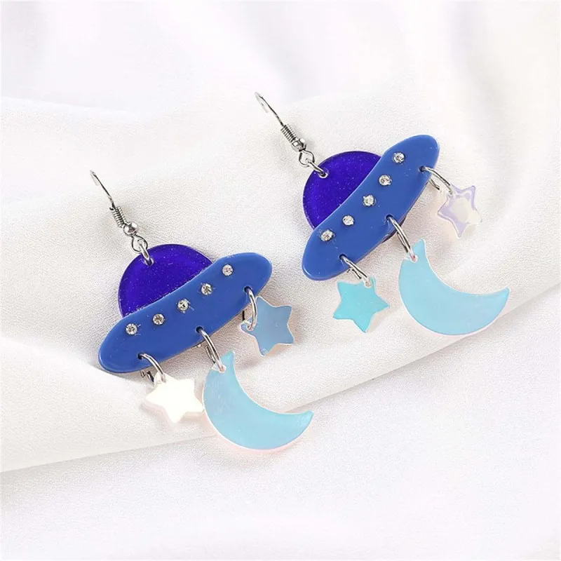 Blue Cubic Zirconia UFO Celestial Drop Earrings made by Zulily