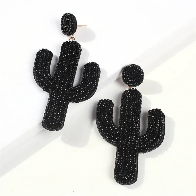 Black Howlite Beaded Cactus Drop Earrings made by Zulily