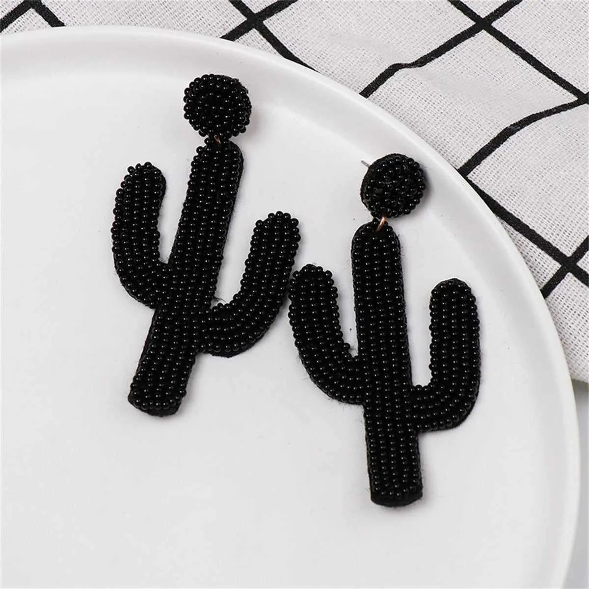 Black Howlite Beaded Cactus Drop Earrings sold by Zulily product image thumbnail 2