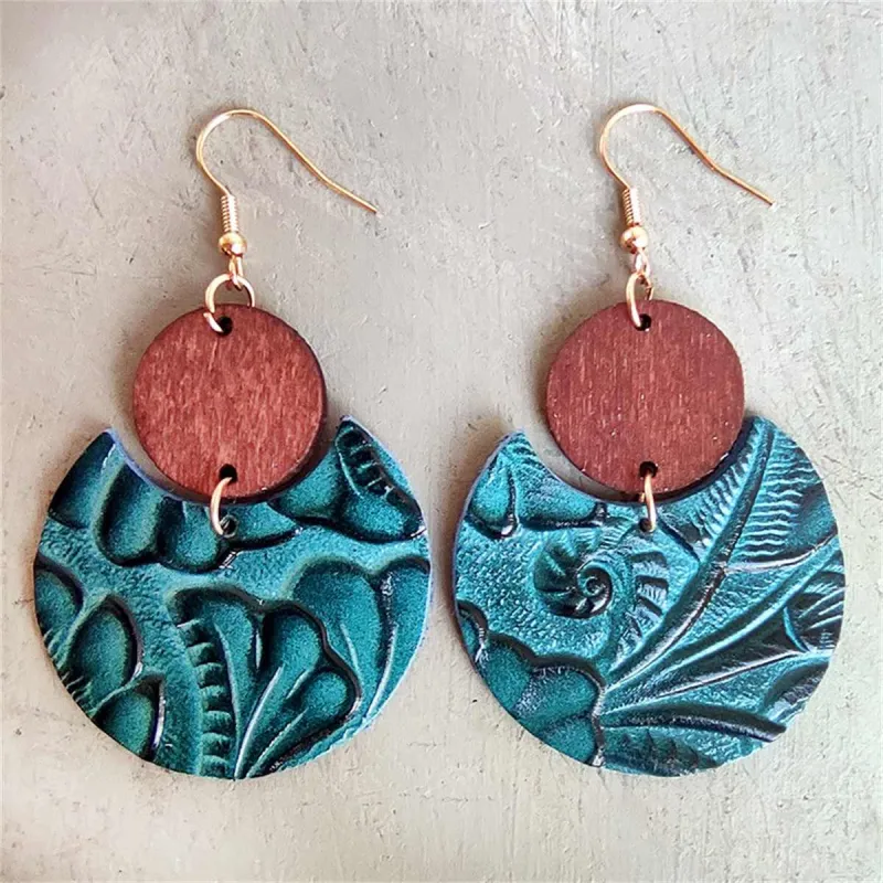 Blue & Brown Floral Embossed Round Drop Earrings made by Zulily