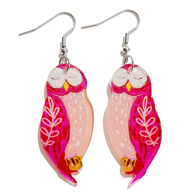 Pink Acrylic & Silvertone Owl Couple Drop Earrings made by Zulily
