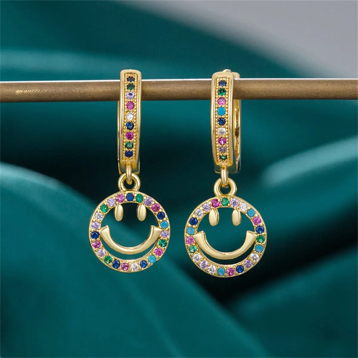 Vibrant Cubic Zirconia & Goldtone Pavé Openwork Smiley Huggie Earrings sold by Zulily product image thumbnail 2