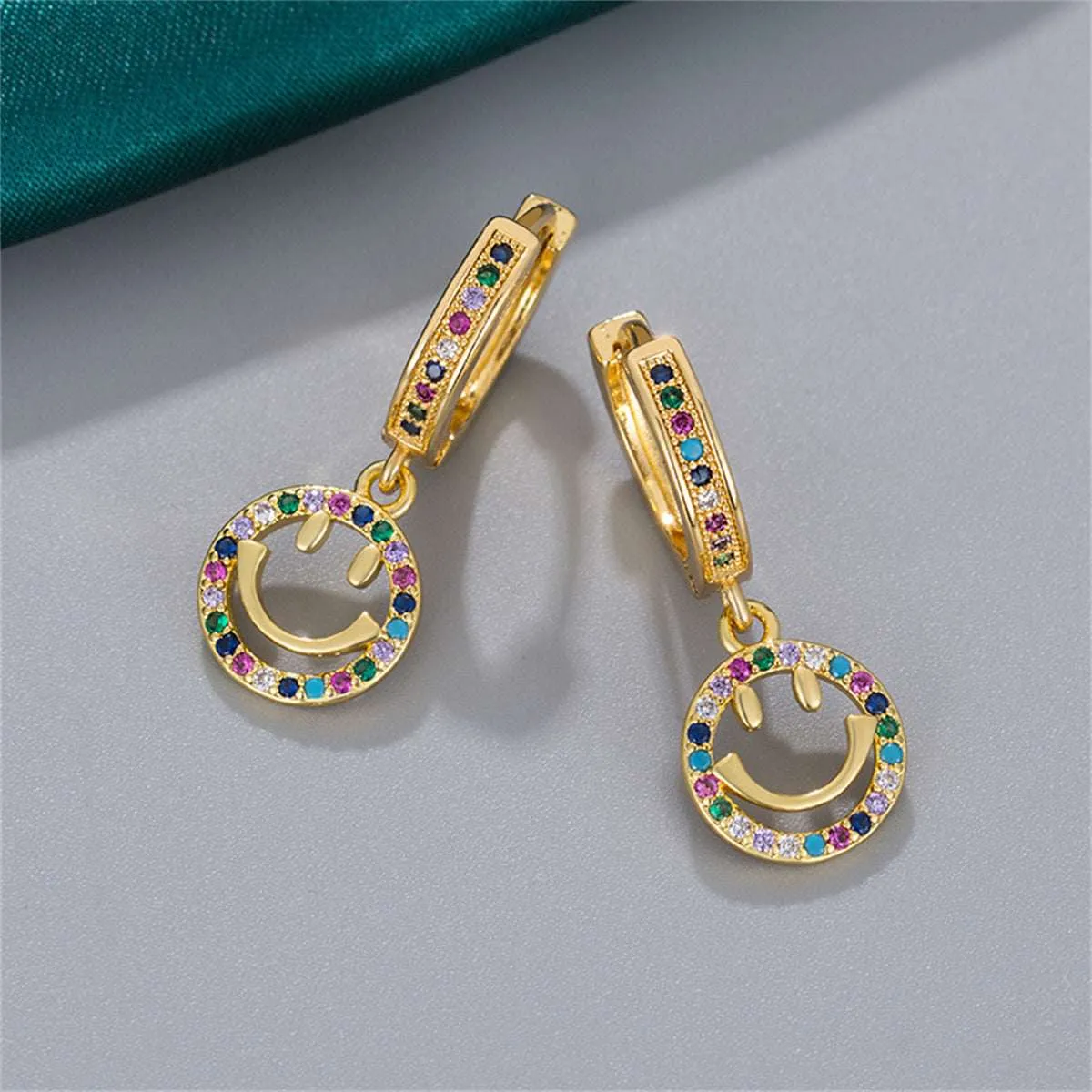 Vibrant Cubic Zirconia & Goldtone Pavé Openwork Smiley Huggie Earrings sold by Zulily product image thumbnail 3