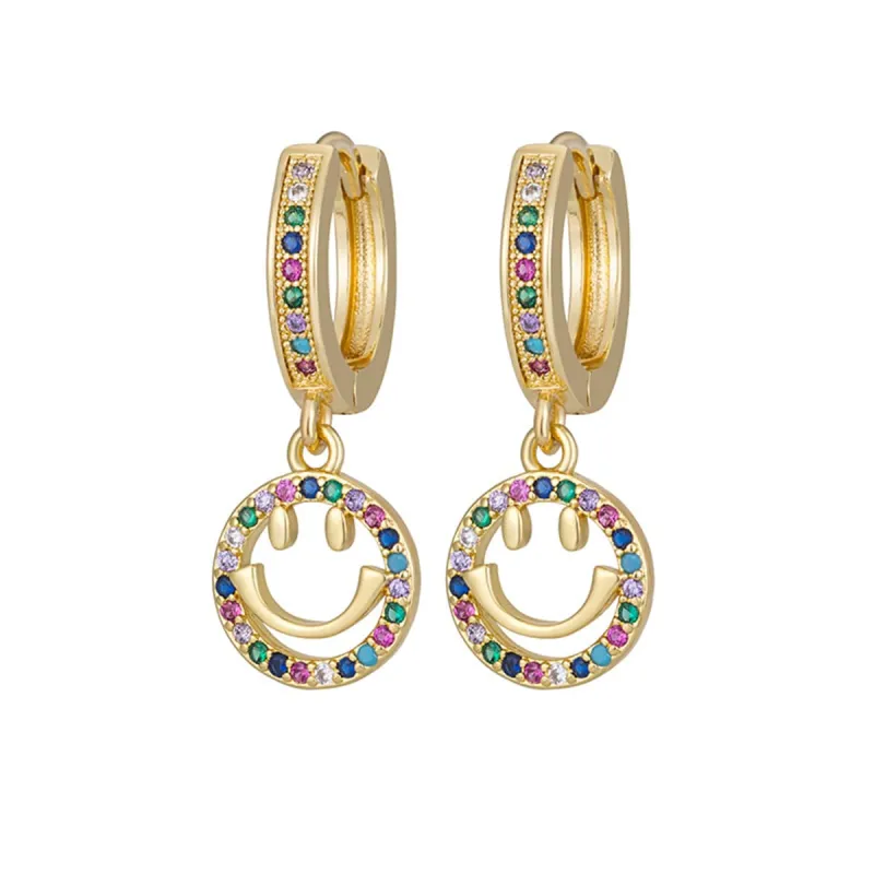 Vibrant Cubic Zirconia & Goldtone Pavé Openwork Smiley Huggie Earrings made by Zulily