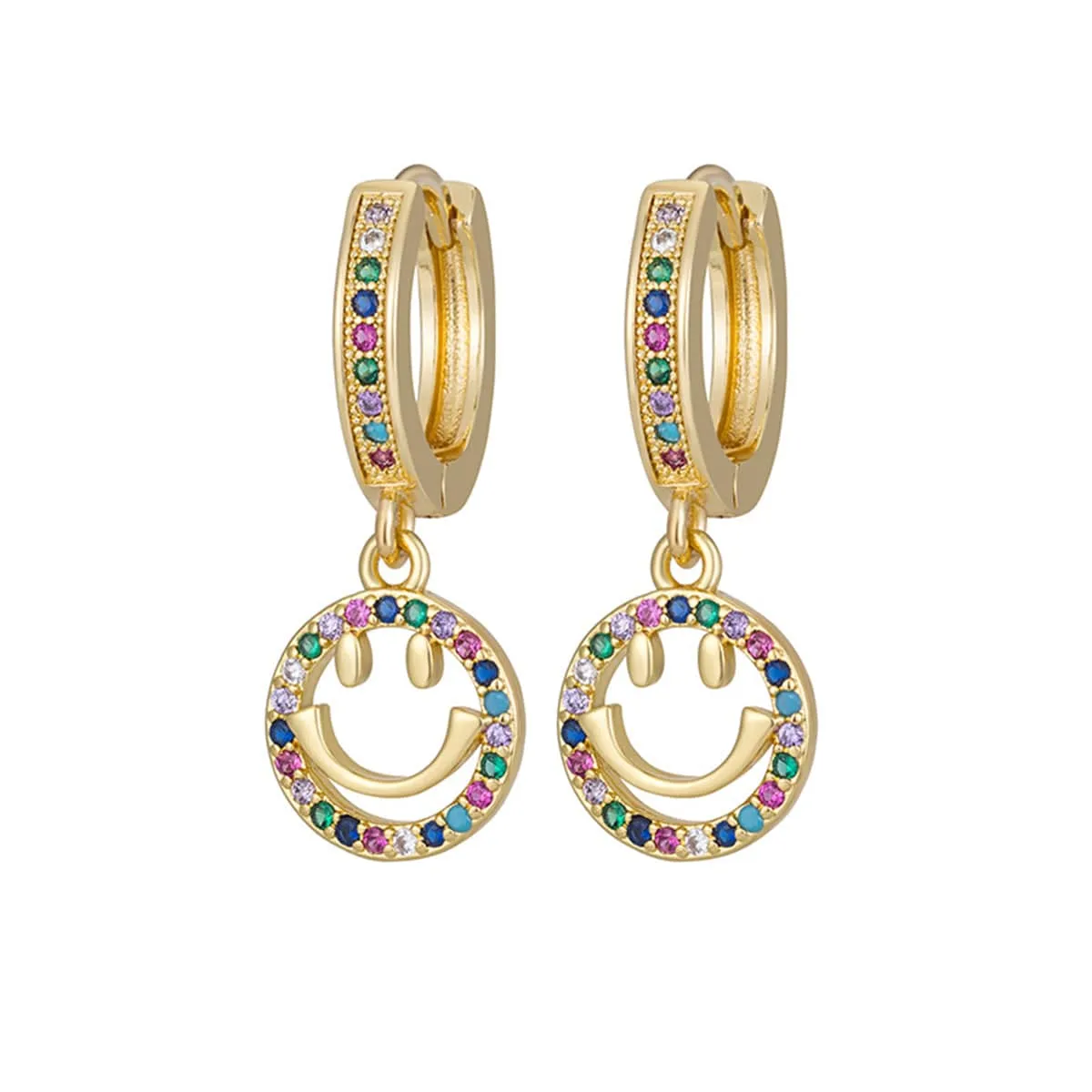 Vibrant Cubic Zirconia & Goldtone Pavé Openwork Smiley Huggie Earrings sold by Zulily