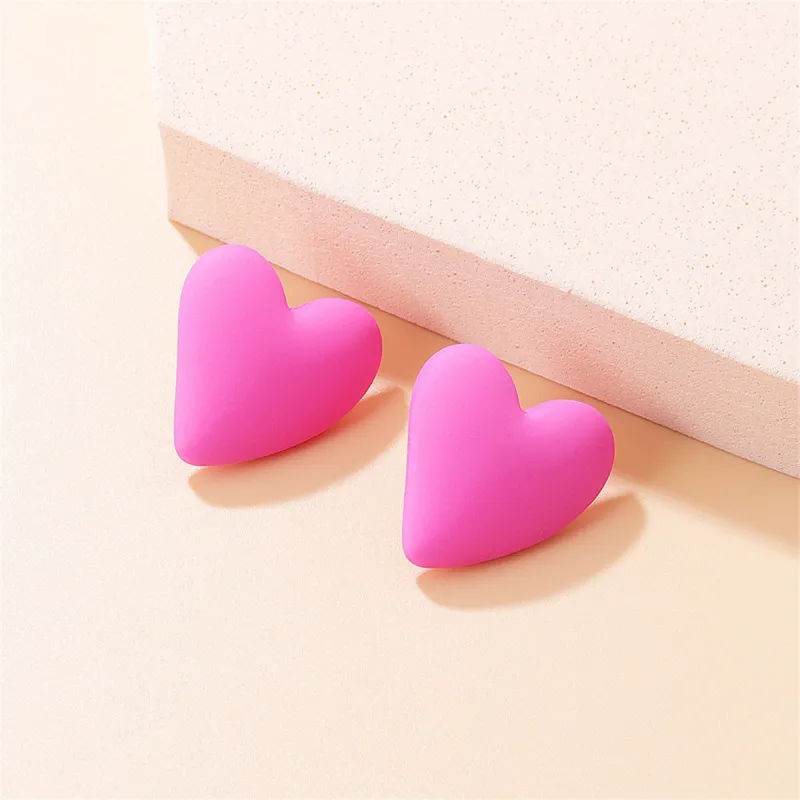 Dark Pink Acrylic & Silvertone Heart Stud Earrings made by Zulily