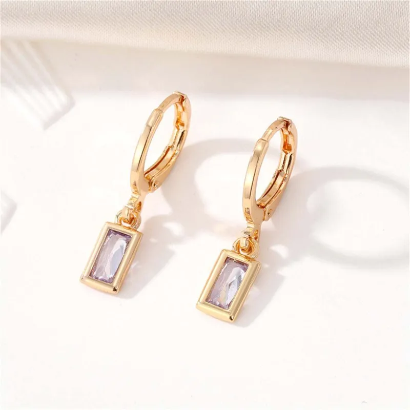 Purple Crystal & Goldtone Rectangle Huggie Earrings made by Zulily