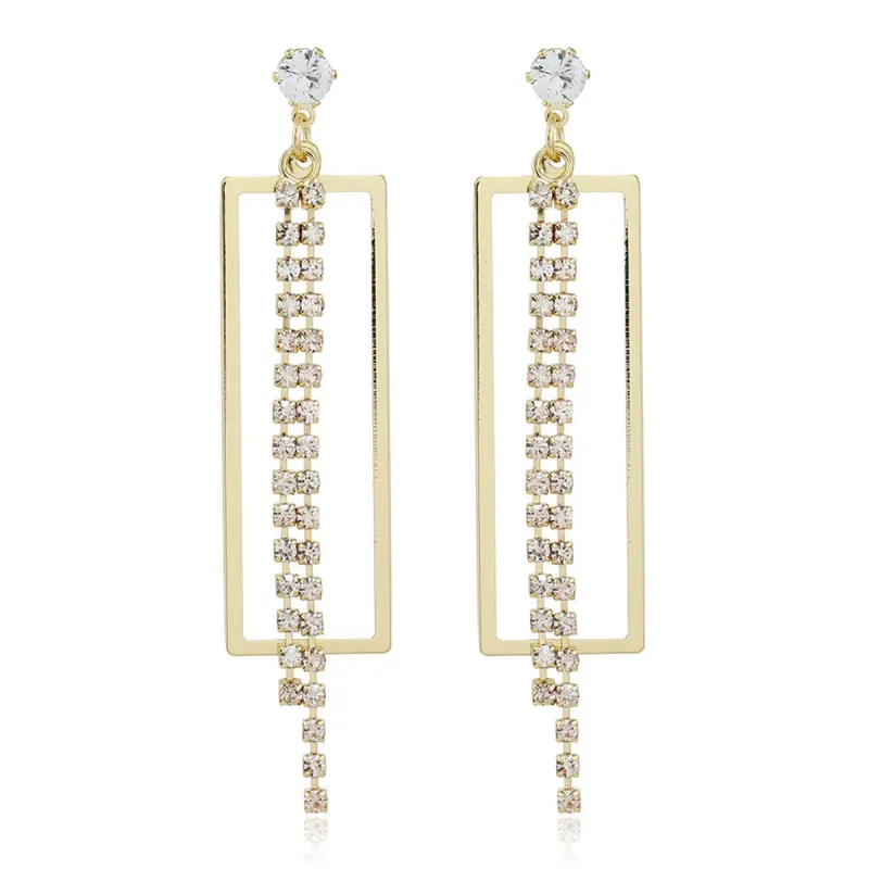 Cubic Zirconia & Goldtone Open Rectangle Tassel Drop Earrings made by Zulily