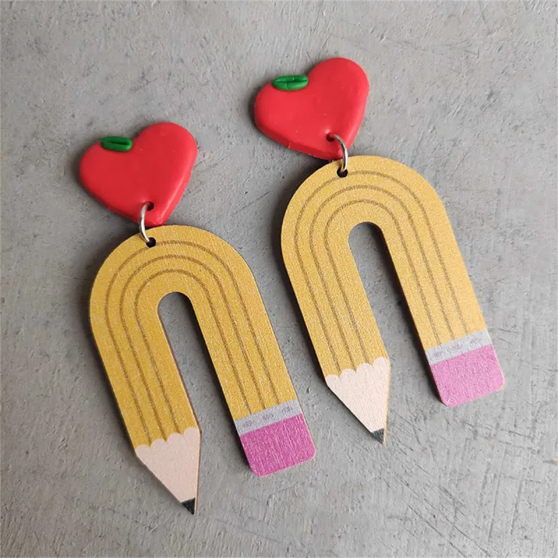 Yellow Wood & Silvertone Heart Pencil Drop Earrings made by Zulily