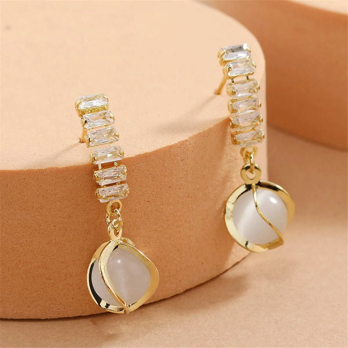 Crystal & Cats Eye Goldtone Lantern Drop Earrings sold by Zulily product image thumbnail 3