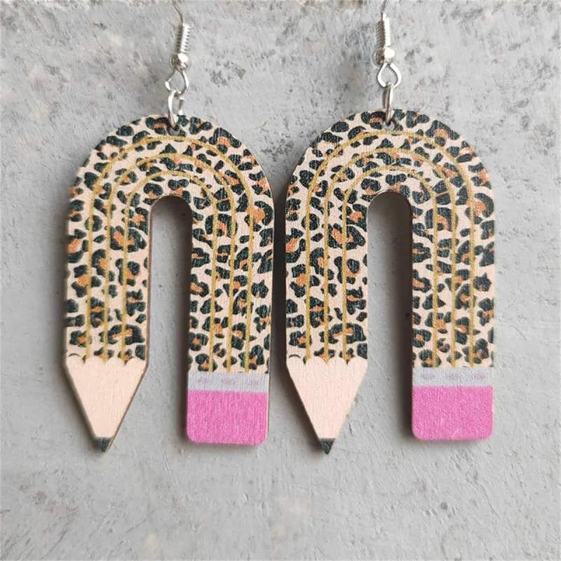 Brown Wood & Silvertone Leopard Pencil Drop Earrings made by Zulily