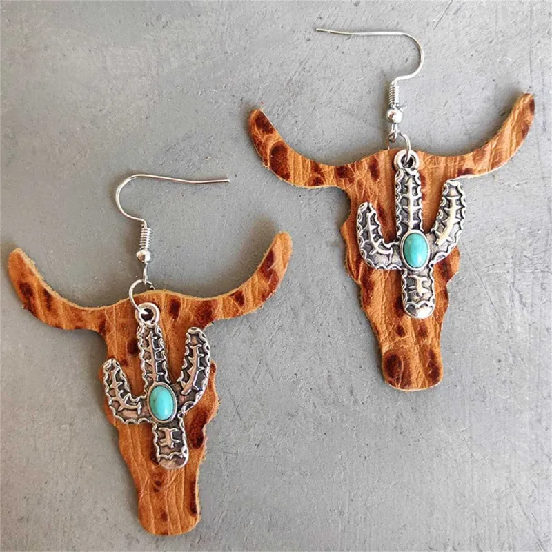 Brown Polystyrene & Turquoise Cattle Cactus Drop Earrings made by Zulily