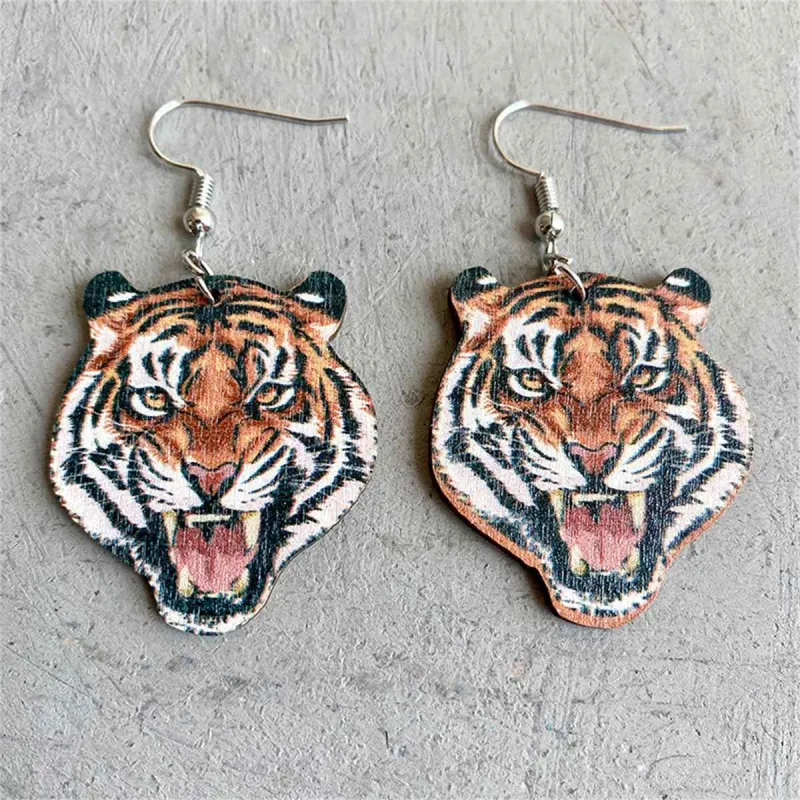 Orange Wood & Silvertone Tiger Drop Earrings made by Zulily