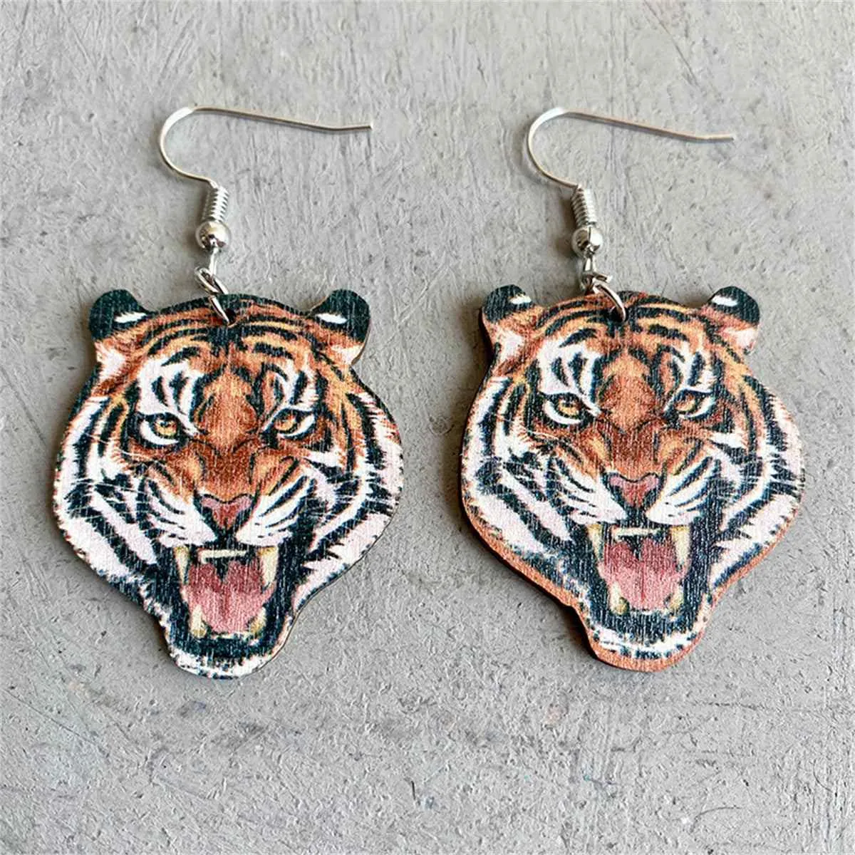 Orange Wood & Silvertone Tiger Drop Earrings sold by Zulily