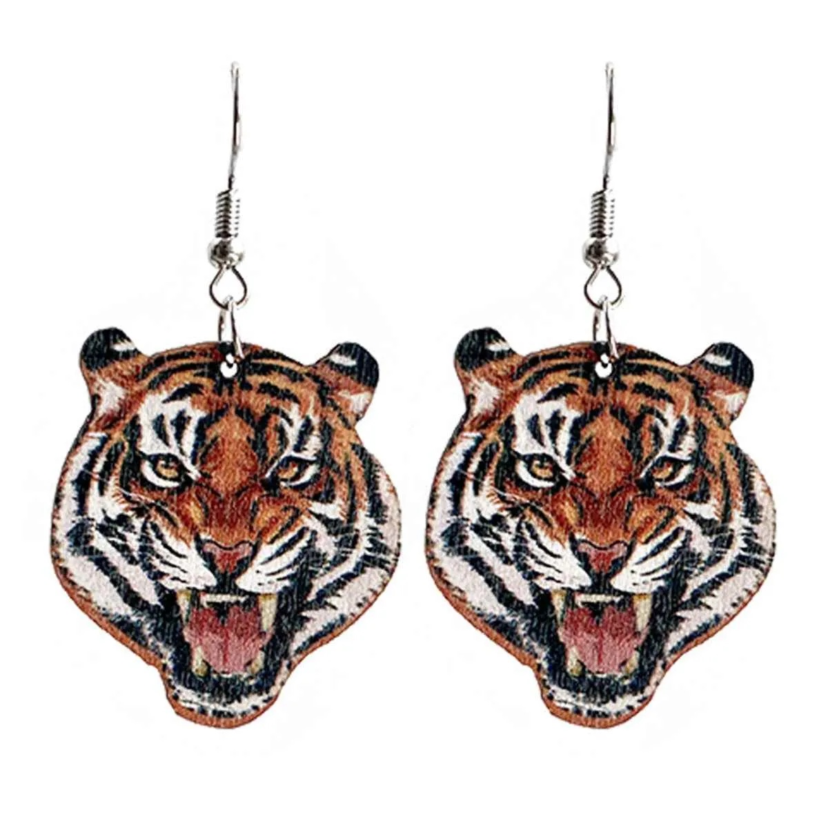 Orange Wood & Silvertone Tiger Drop Earrings sold by Zulily product image thumbnail 2