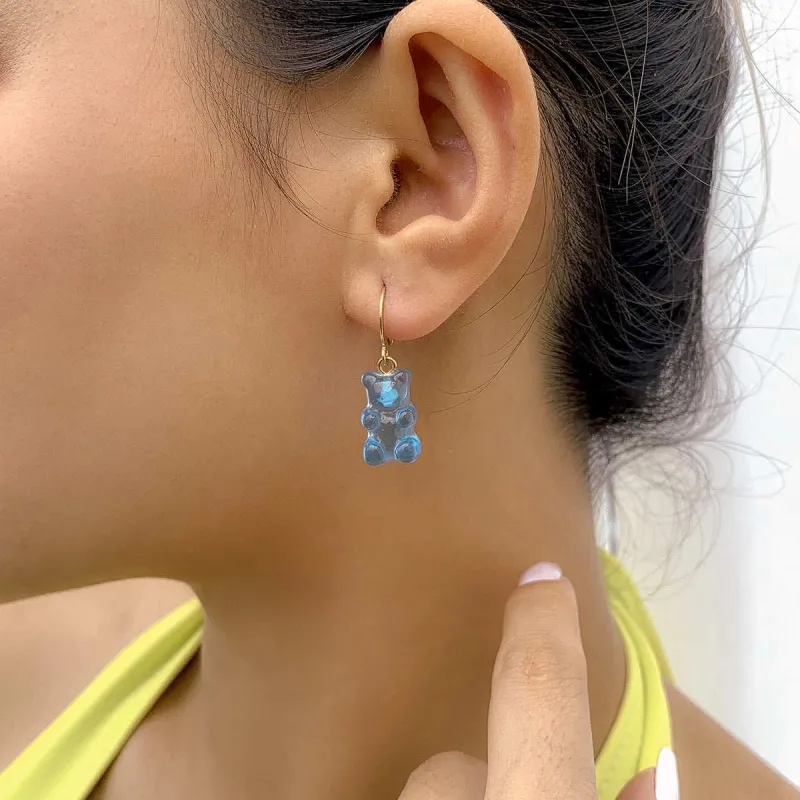 Blue Resin & Goldtone Bear Huggie Drop Earrings made by Zulily