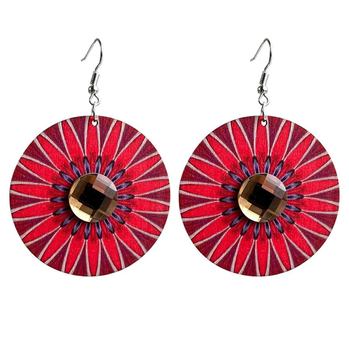 Crystal & Red Flower Round Drop Earrings sold by Zulily